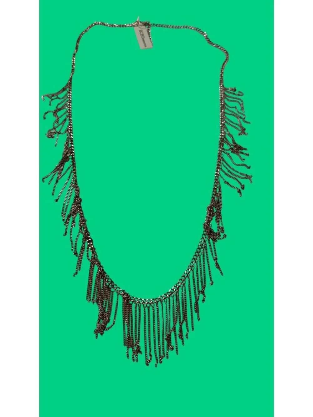 BCBGGeneration Silver-Tone Chain Fringe Necklace Adjustable Length